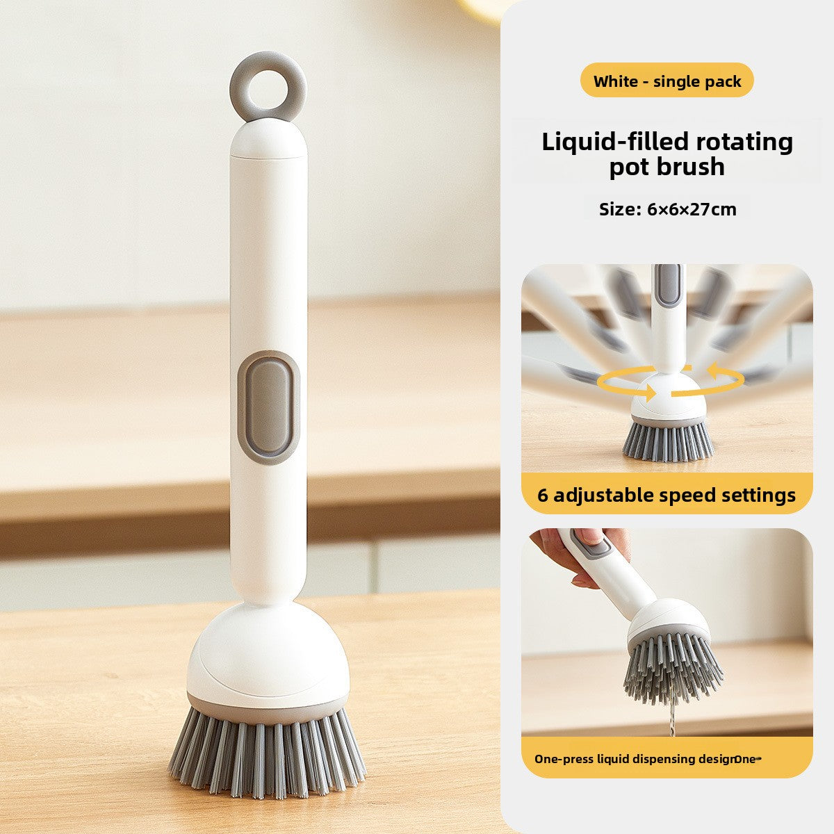 Long Handle Rotating Pot Brush with Liquid Dispenser