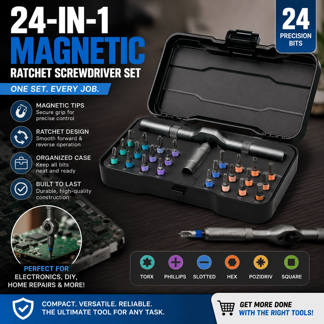 24-in-1 Magnetic Ratchet Screwdriver Set