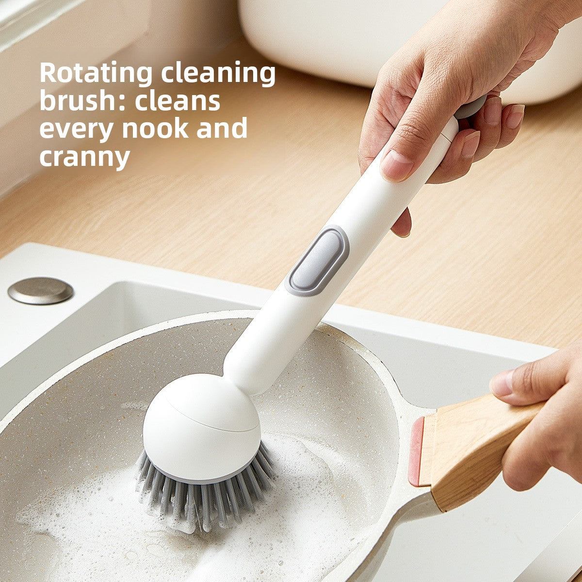 Long Handle Rotating Pot Brush with Liquid Dispenser
